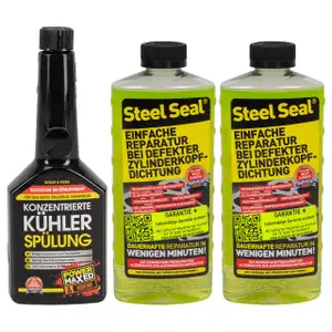 2x 473ml STEEL SEAL Dichtmittel + POWERMAXED 325ml Konzentrierte Kühler Spülung