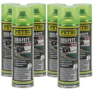 PETEC 71650 Seilfett Seilfettspray Drahtseilfett Zahnradfett Fettspray 6x 500ml