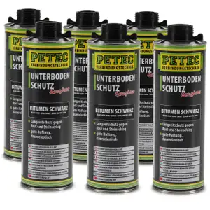 6x 1000ml 1 Liter PETEC 73110 Unterbodenschutz BITUMEN SCHWARZ Saugdose