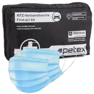 PETEX PKW KFZ Verbandtasche Verbandkasten Erste-Hilfe SCHWARZ DIN13164-2022 (MHD 04.2028)