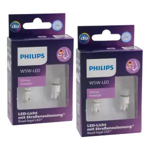 4x Philips LED Glassockelbirne W 5W Ultinon Pro6000 mit Straßenzulassung 6000K