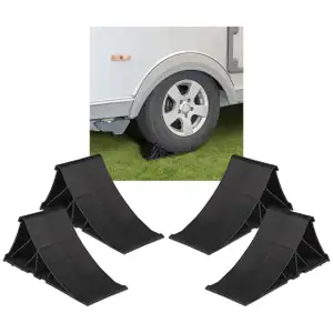 4x PROPLUS Unterlegkeil Hemmschuh Bremskeil + Halter für Anhänger Wohnwagen SCHWARZ