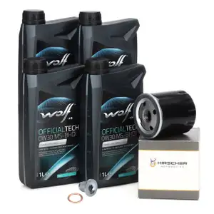 4L WOLF 0W30 MS-BHDI Motoröl + HIRSCHER Ölfilter PSA C1 C3 108 208 OPEL Corsa F Mokka 1.2