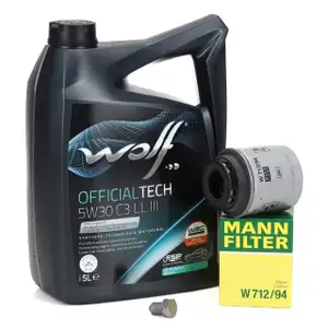 5L WOLF 5W30 C3 LL III Motoröl + MANN Ölfilter VW Golf 6 Passat B6 B7 Polo 5 1.2/1.4 TSI