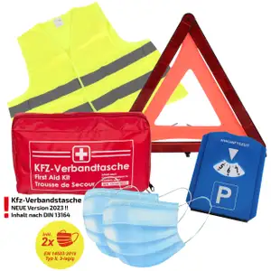 Verbandtasche Erste-Hilfe DIN13164 MHD 08.2028 + Warnweste GELB + Warndreieck + Parkuhr