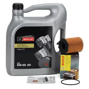 5L MOTORCRAFT A5 5W-30 Motoröl + BOSCH Ölfilter FORD Fiesta Focus Mondeo 1.4/1.5/1.6 TDCi