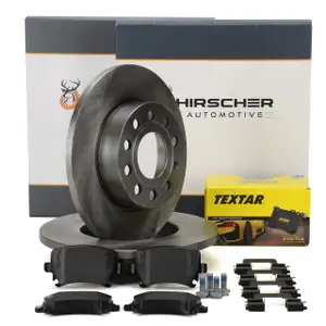 HIRSCHER Bremsscheiben + TEXTAR Bremsbeläge VW Golf 6 Jetta 3 Touran Caddy 3 hinten