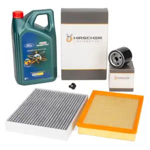 HIRSCHER Filterset + 5L CASTROL 5W20 Motoröl FORD Focus 4 MK4 1.5 Ti-VCT 122/123 PS