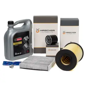 HIRSCHER Filterset + 5L ORIGINAL Motorcraft 5W30 Motoröl FORD Focus 2 1.4 1.6 ab 04.2007