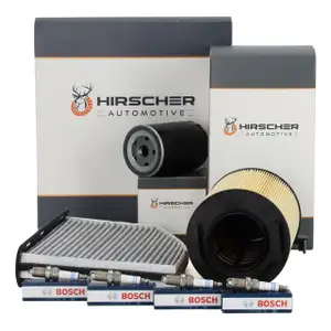 HIRSCHER Filterset + 4x BOSCH Zündkerze VW Golf 5 6 Passat B6 Touran Caddy 3 1.6 2.0