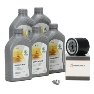 5 Liter ORIGINAL SKODA 0W30 LONGLIFE 3 FE Motoröl + HIRSCHER Ölfilter 04E115561H