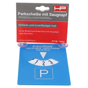 HP 19940 Parkscheibe Parkuhr 24 Stunden nach Euro Norm mit 2 Saugnäpfen 11x15cm