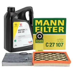 MANN Filterset 3-tlg + 5L ORIGINAL 0W20 Motoröl OPEL Astra J Zafira Tourer C 1.6 CDTI