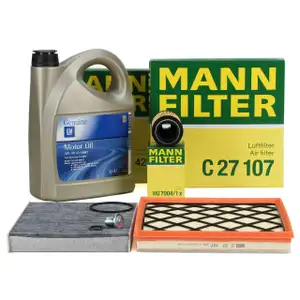 MANN Filterset 3-tlg + 5L ORIGINAL 5W30 Motoröl dexos2 OPEL Astra J Zafira C 2.0 CDTI