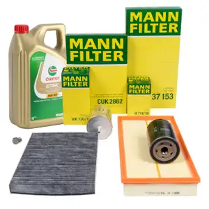 MANN Filterset 4-tlg + 5L CASTROL 5W30 Motoröl VW Golf 4 AUDI A3 8L1 TT 8N 1.6 1.8 / T 2.0