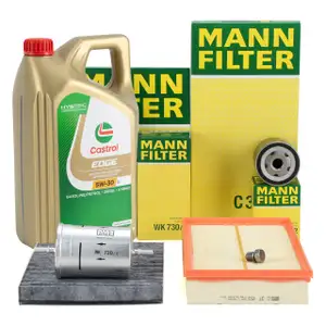 MANN Filterset 4-tlg + 5L CASTROL 5W30 Motoröl VW Golf 4 Bora 1.6 FSI 110 PS