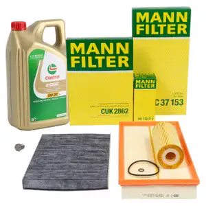 MANN Filterset 3-tlg + 5L CASTROL 5W30 Motoröl VW Golf 4 Bora AUDI A3 8L1 1.9 SDI/TDI