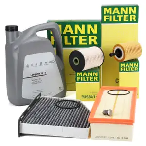 MANN Filterset 4-tlg + 5L ORIGINAL 0W30 Motoröl VW Golf 5 6 Touran A3 8P Leon 1.9/2.0 TDI