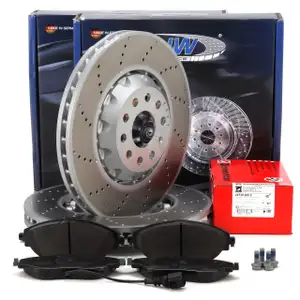 SHW Bremsscheiben + ZIMMERMANN Beläge + Sensor VW GolfF 7 8 GTI / R AUDI S3 8V 8Y vorne