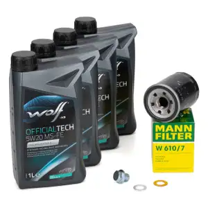 4L WOLF OFFICIALTECH 5W20 MS-FE Motoröl Öl + MANN Ölfilter HYUNDAI Atos i10 i20 1.0-1.2