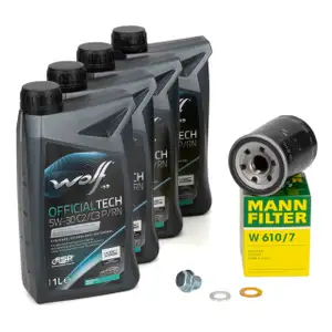 4L WOLF OFFICIALTECH 5W30 C2/C3 P/RN Motoröl + MANN Ölfilter HYUNDAI ATOS i10 i20 1.0-1.2