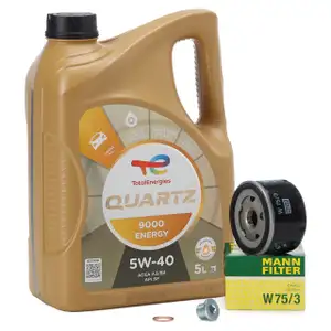 5 Liter TOTAL QUARTZ 9000 ENERGY 5W40 Motoröl + MANN W75/3 Ölfilter RENAULT Clio Twingo