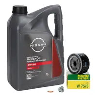 5L ORIGINAL Nissan Motoröl 5W40 + MANN Ölfilter Micra 3 Primera P12 Qashqai 1 1.5/1.9 dCi