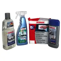 SONAX Autoshampoo 2 IN 1 + Scheibenreiniger + POLISH & WX 3 + Poliertücher