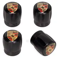 4x ORIGINAL Porsche Ventilkappe Schwarz mit Wappen für RDK Sensoren 99104460267