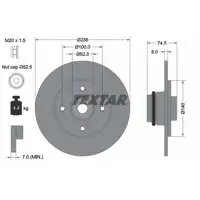 TEXTAR 92231703 Bremsscheiben + Radlager Satz RENAULT Clio 2 mit ABS bis 11.2002 hinten