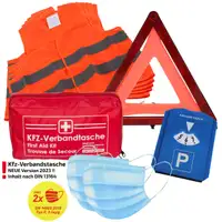 Verbandtasche Erste-Hilfe DIN13164 MHD 08.2028 + 5x Warnweste ORANGE + Warndreieck Parkuhr