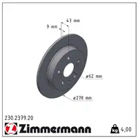 ZIMMERMANN Bremsscheiben Satz für Fiat Sedici Suzuki SX4 (EY GY) hinten