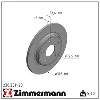 ZIMMERMANN Bremsscheiben Satz für Dodge Journey Fiat Freemont VW Routan hinten