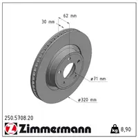 ZIMMERMANN Bremsscheiben Satz FORD Mustang MK6 2.3 EcoBoost ohne Performance Bremse vorne