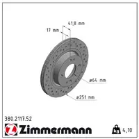 Zimmermann SPORT Bremsscheiben für MITSUBISHI MIRAGE SPACE STAR 1.0 1.2 vorne