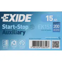 EXIDE EK151 Start-Stop Auxiliary AGM Stützbatterie 12V 15Ah für JAGUAR LAND ROVER