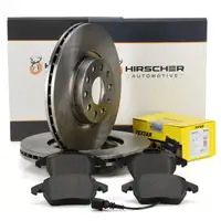 HIRSCHER Bremsscheiben + TEXTAR Beläge + Sensor VW Golf 5 Passat B6 B7 AUDI A3 8P vorne