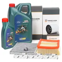 HIRSCHER Filterset 3x ORIGINAL Zündkerze 6L CASTROL 5W20 Motoröl FORD Fiesta 6 1.0EcoBoost