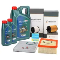 HIRSCHER Filterset 4-tlg + 7L CASTROL 0W20 Motoröl FORD Fiesta 7 MK7 1.5 TDCi 75-120 PS