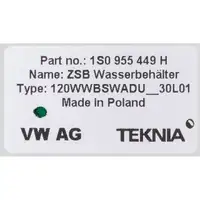 Ausgleichsbehälter Wischwasser + Deckel + Pumpe für VW UP! 121 1.0 1.0 GTI 1S0955453F