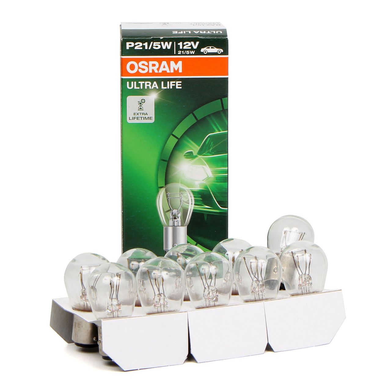 10x OSRAM Kugellampe Stecksockel P21/5W ULTRA LIFE 12V 21/5W BAY15d 7528ULT