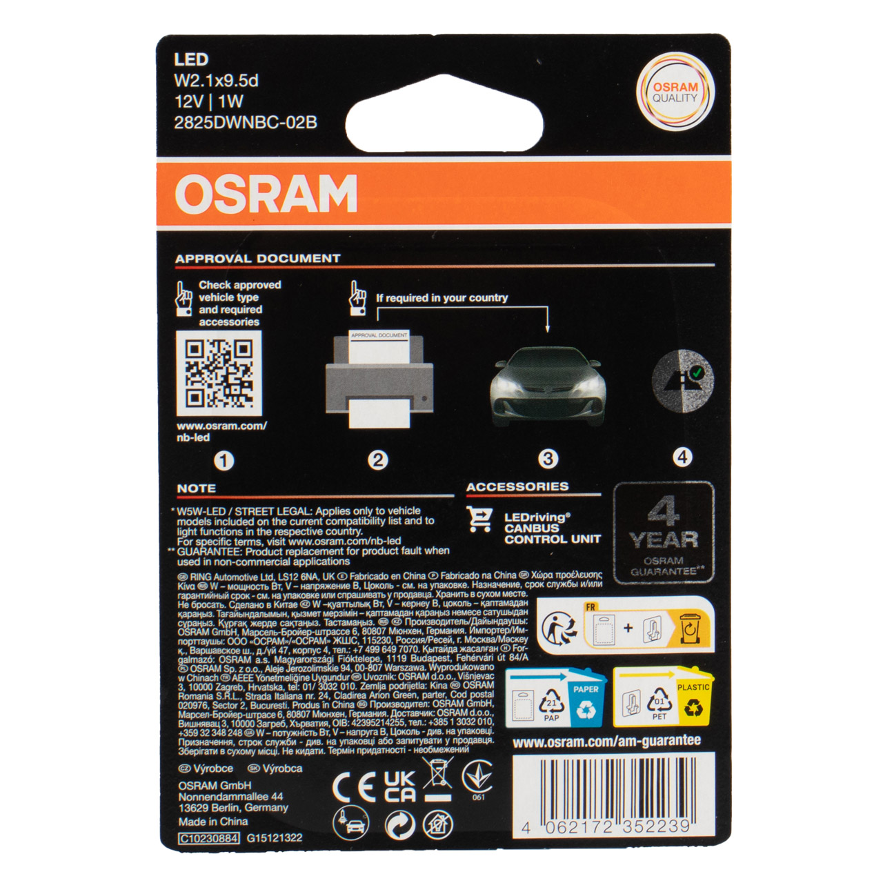 OSRAM LED LW5W Night Breaker Standlicht 12V mit Straßenzulassung -  2825DWNBC-02B