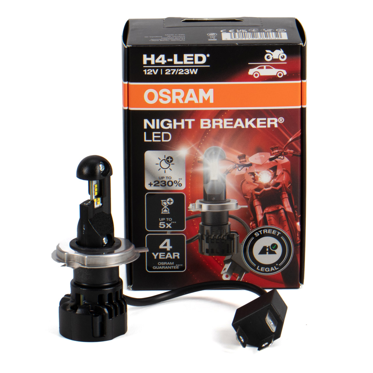 OSRAM H4 NIGHT BREAKER LED Motorrad Abblendlicht mit Straßenzulassung 12V 27/23W 6.000K