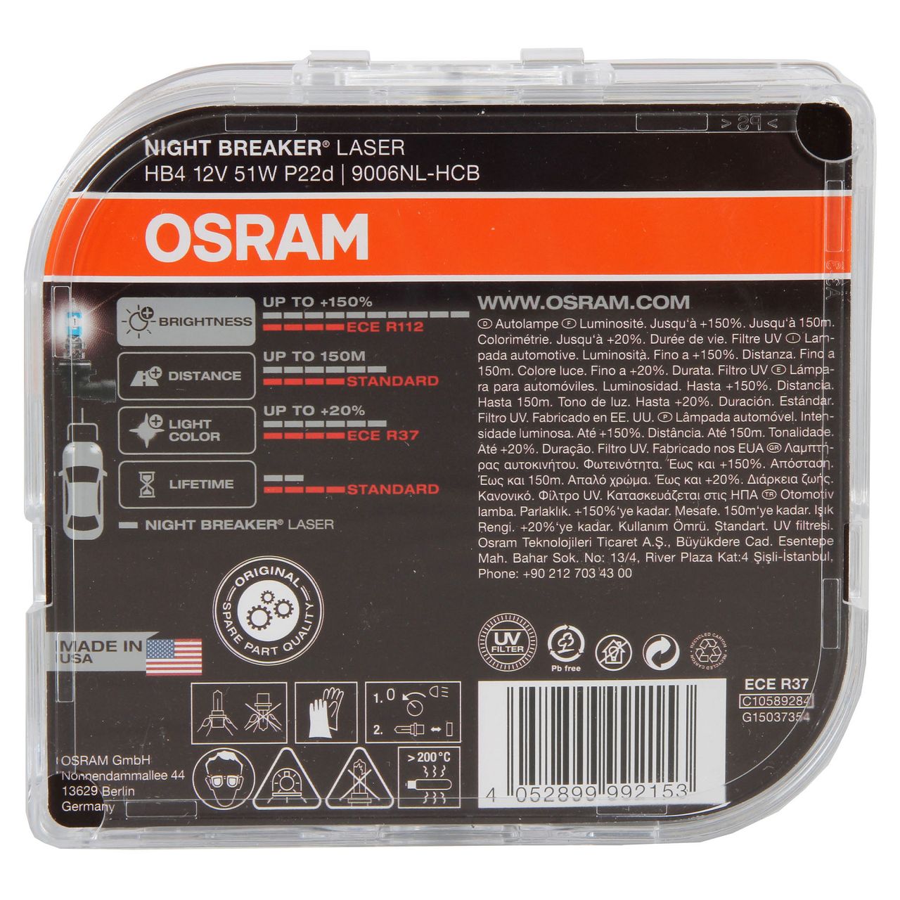 2x OSRAM Glühlampe HB4 NIGHT BREAKER LASER 12V 51W P22d next Generation +150%