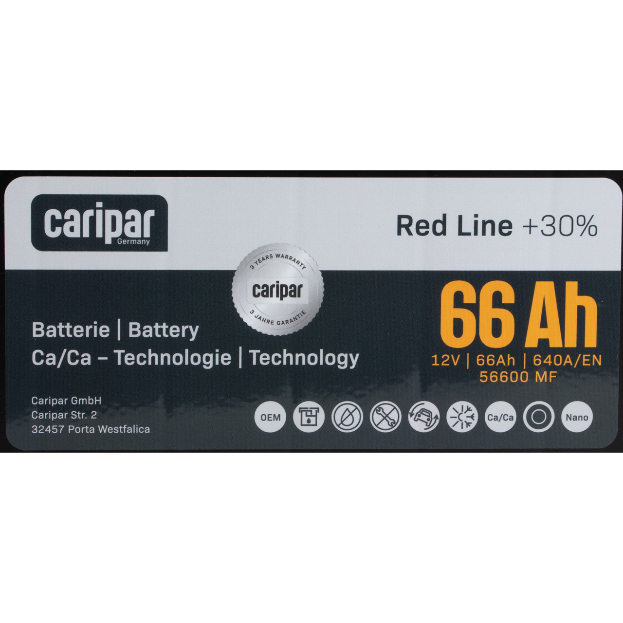 CARIPAR RED LINE +30% PKW KFZ Autobatterie Starterbatterie 12V 66Ah 640A/EN B13