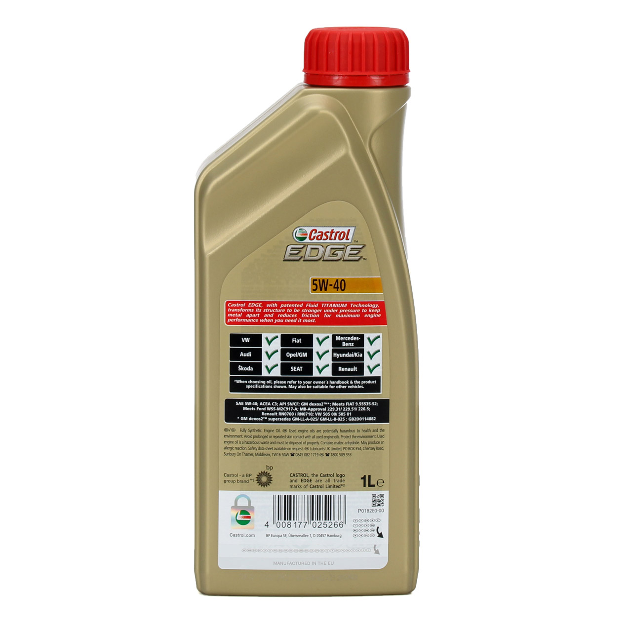 1L 1 Liter CASTROL Edge TITANIUM Motoröl Öl 5W-40 ACEA C3 API SN/CF GM dexos2