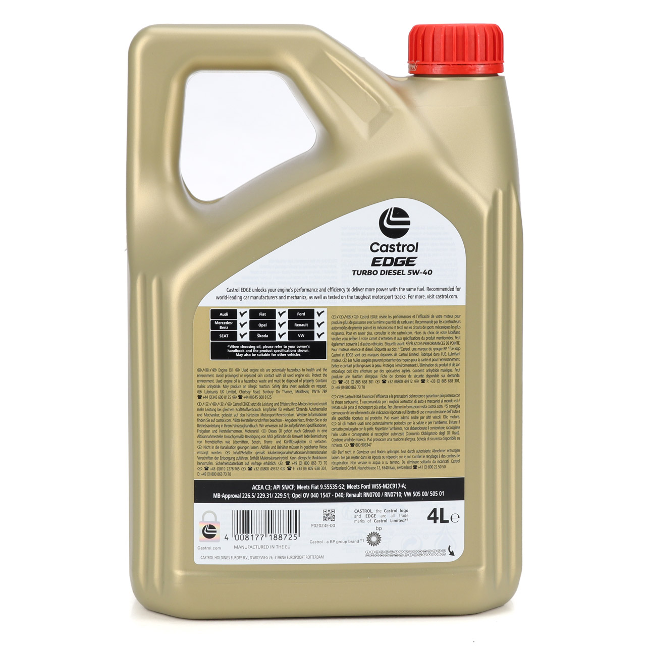 4L 4 Liter CASTROL EDGE TURBO DIESEL 5W-40 Motoröl MB 226.5 229.31/51 VW 505.00/.01