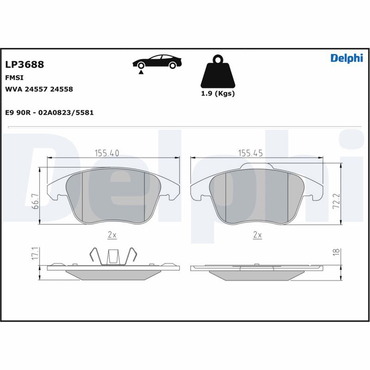 DELPHI LP3688 Bremsbeläge CITROEN DS OPEL Corsa F Mokka PEUGEOT vorne 1647862680