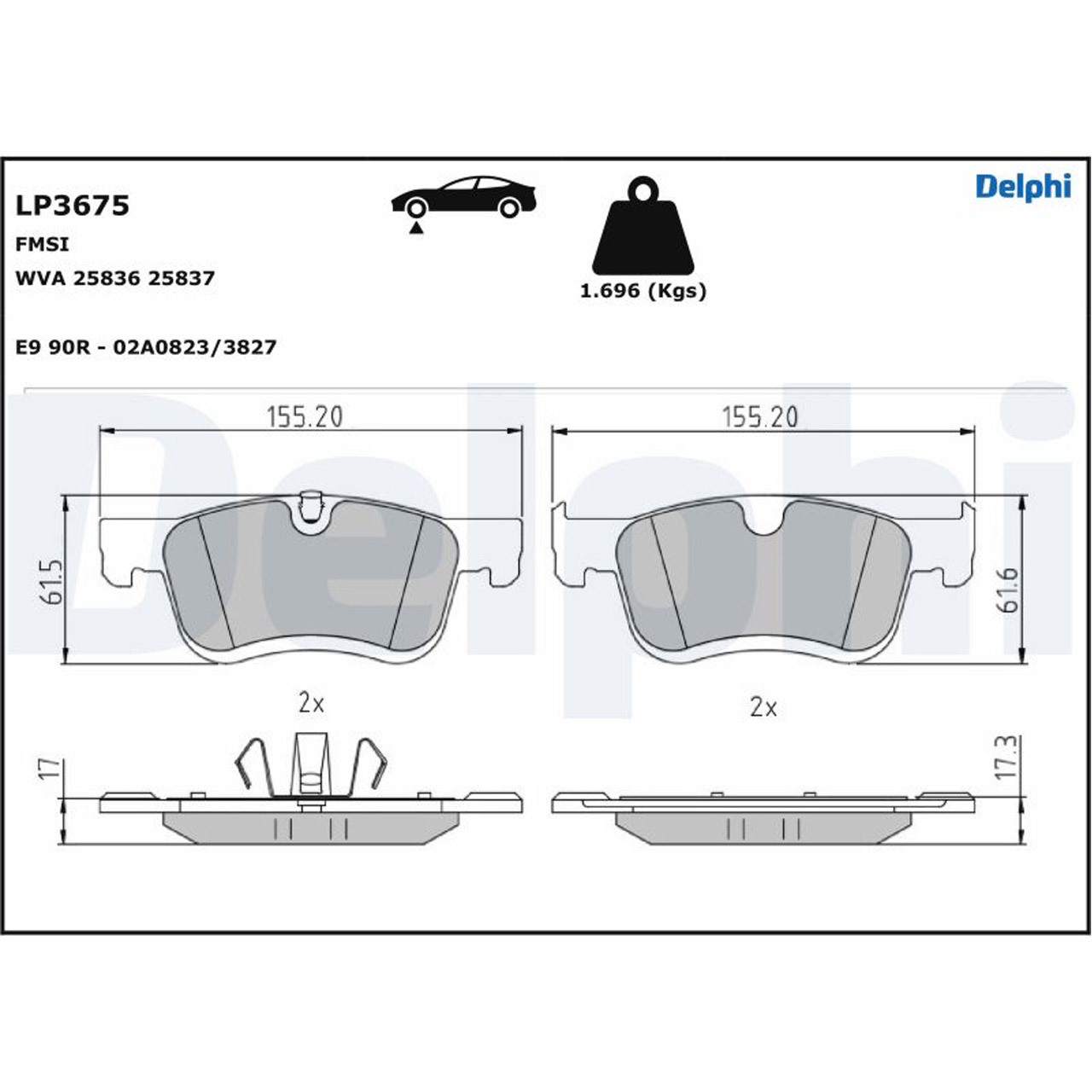 DELPHI LP3675 Bremsbeläge PSA Berlingo C4 Picasso 2 Partner Rifter OPEL Combo E vorne