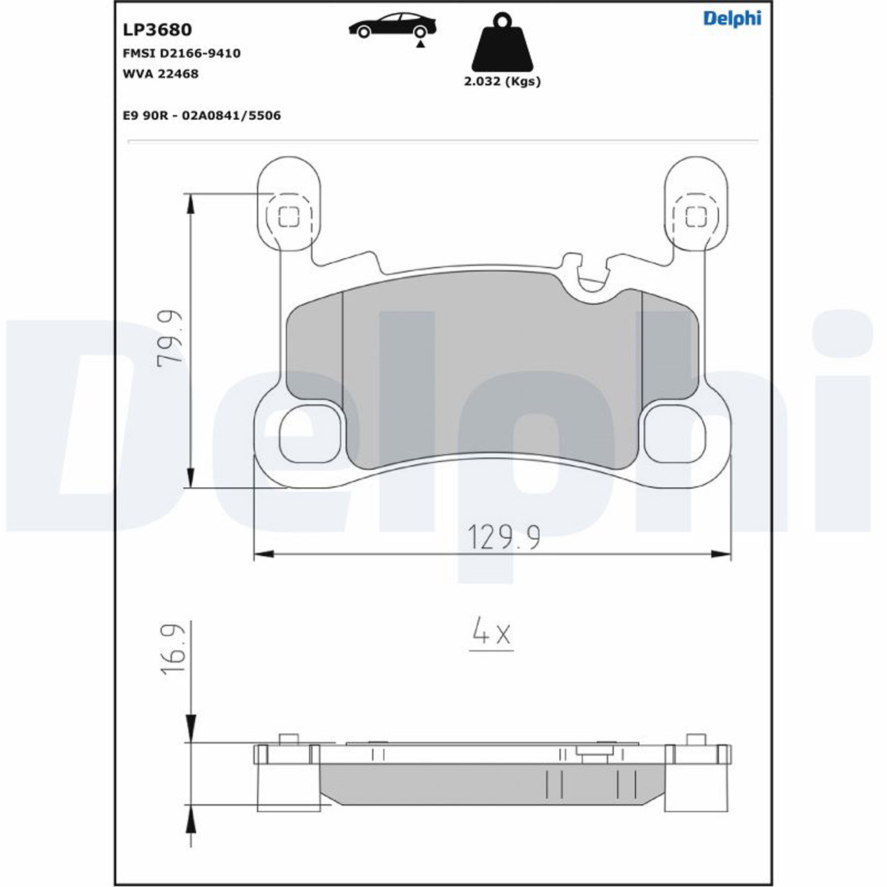 DELPHI LP3680 Bremsbeläge Bremsklötze PORSCHE Cayenne (9YA 9YB) 18 Zoll hinten